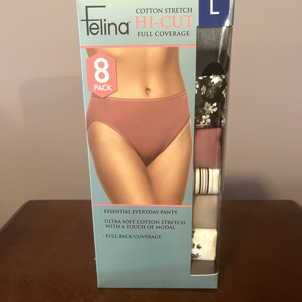 NEW LARGE Felina Women's Cotton Stretch Hi-Cut Panties - 8 Pack